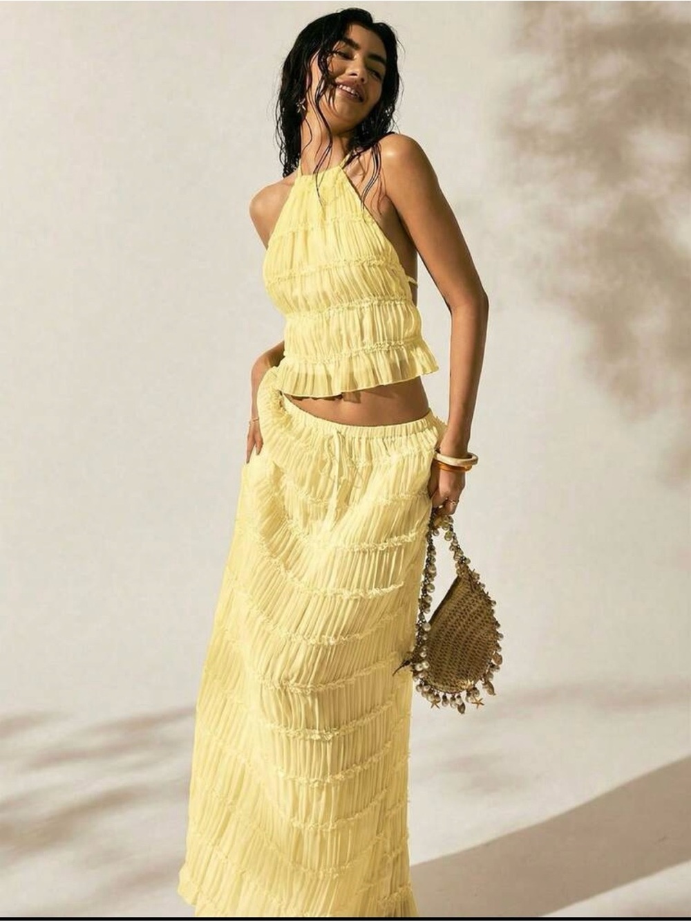 Yellow 2-piece set Smocked Maxi Skirt - Picture 3 of 5